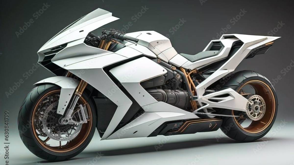 White Super Sports Motorcycle on Gray Background